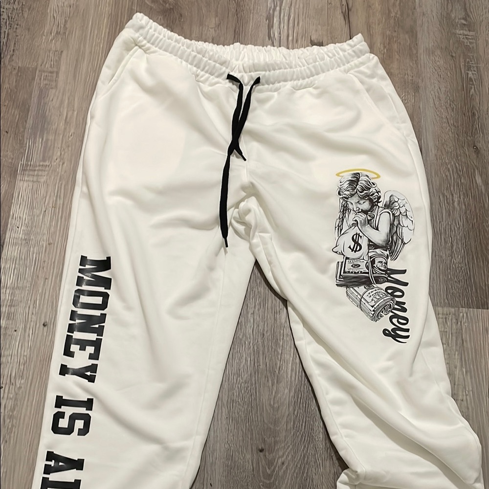 White Joggers with Angel Graphic